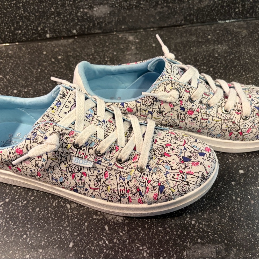 Skechers White Multi Cartoon dog Print Kids Sneakers 9.5